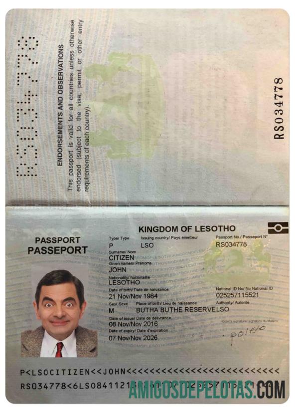 Passaporte Lesoto modelo